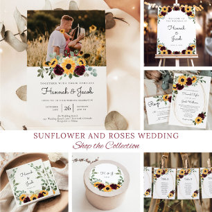 Invitation Tournesol rustique et Mariage Rose