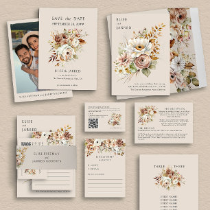 Cartons Réponse Brown floral rustique Mariage campagnard neutre