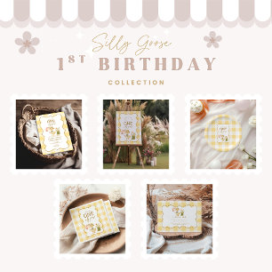 Carte De Remerciements Sillicieux Oie 1er Anniversaire en Gingham Jaune