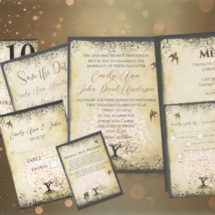 Invitation Mariage de la colombe de l'arbre rose pâle pâle