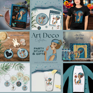 Coque Pour iPhone 16 Dame Art déco en robe bleue