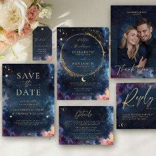 Invitation Cadeau céleste Midnight Blue Elegant Mariage or