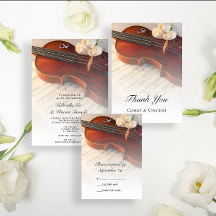 Invitation Violon classique et Mariage de roses blanches
