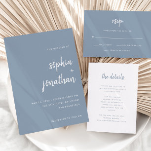 Invitation Script minimaliste moderne Dusty Blue   MARIAGE
