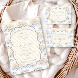 Invitation Cadeau Ourson Bleuet Shower de Bébé Toile