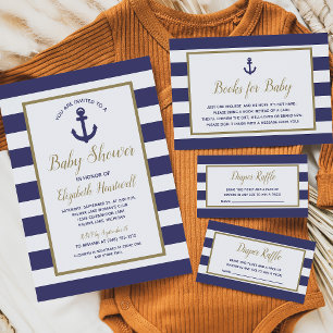 Invitation Baby Shower Marin Garçon à rayures Bleu Nuit