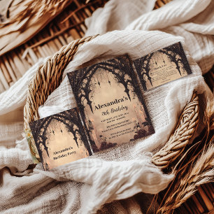 Invitation Anniversaire de minuit sous une arche gothique