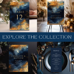 Invitation En Aluminium Céleste Abstrait Bleu Lune dorée Enregistrer la da