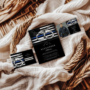 Invitation Bleu Léger Police Graduation avec menottes