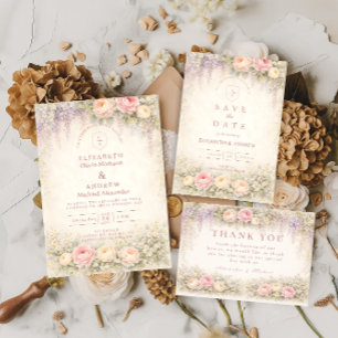 Save The Date Mariage au jardin de roses Wisteria rosé
