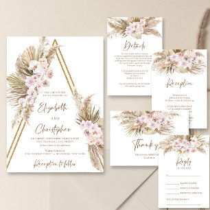 Invitation Pampas Grass séché Palm Dusty Rose Mariage orchidé