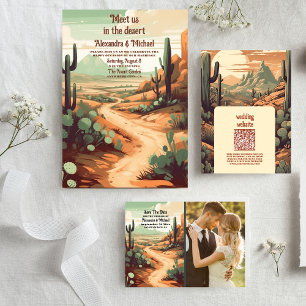 Invitation QR Code Retro Desert Cactus Mariage