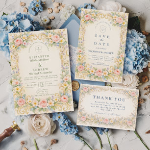 Cartons Réponse Mariage Pastel Baroque Jardin Rose