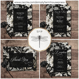 Invitation Gothique foncé Vintage noir & blanc Floral Damask