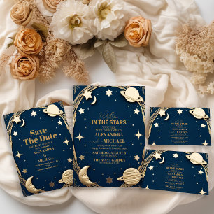 Invitation Mariage de lune Crescent or de la Marine céleste