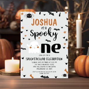 Invitation Gris Photo Éffrayant Un Halloween 1er Anniversaire