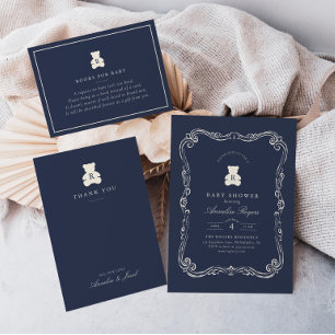 Carte De Remerciements Fête de naissance d'ours en peluche bleu marine à 