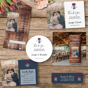 Carte De Remerciements Bois de grange rustique mât monogramme photo maria