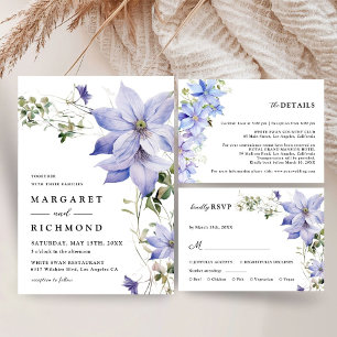 Carte D'accompagnement Dusty Blue Watercolor Rustic Floral Mariage Détail