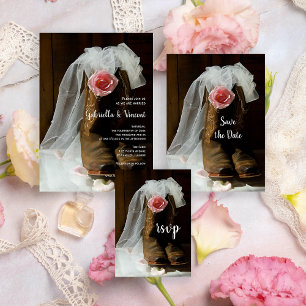 Cartons Réponse Rose de pays rose et Bottes de garçon Mariage de l