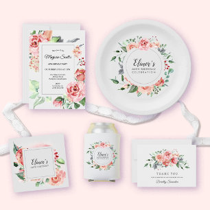 Invitation Élégante Rose rose florale 60e fête d'anniversaire