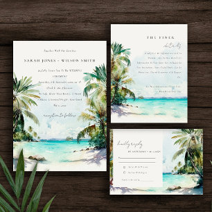 Carte De Remerciements Sable Tropical Beach Aquarelle Palm Trees Mariage