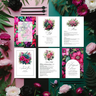 Invitation Dîner de répétition Fuchsia, Emerald Green et Blac