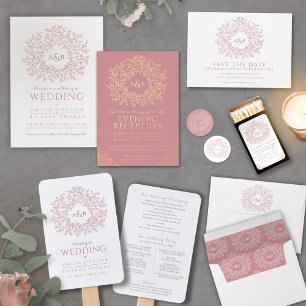 Carte De Remerciements Cercle feuille monogramme rose mariage photos
