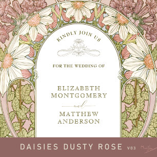 Invitation Dusty Pink Marguerite Daisy Wedding Art Nouveau In