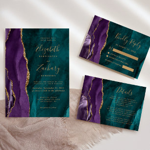 Agate d'or violet moderne Turquoise mariage carte 