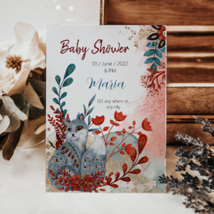 Cute Animaux baby shower invitation rouge et bleu