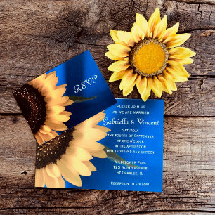 Invitation Magnétique Tournesol jaune sur Mariage bleu