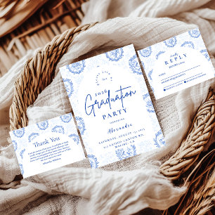 Invitation Fête de fin d'études élégante toile de Jouy frança