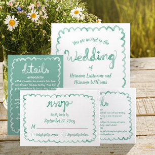 Carte RSVP à cadre vert Olive dessinée à la main