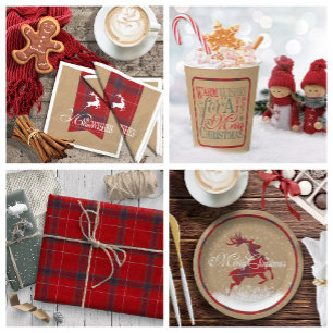 Carte Voeux Chauds Photo Kraft & Tartan Red ID589