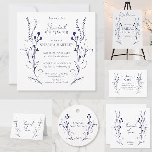 Vins et fleurs bleu foncé Invitation douche nuptia
