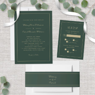 Invitation Élégant Script Emerald Green Gold Mariage formel