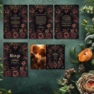 Invitation Tout En Un Royal Victorian Floral Mariage gothique