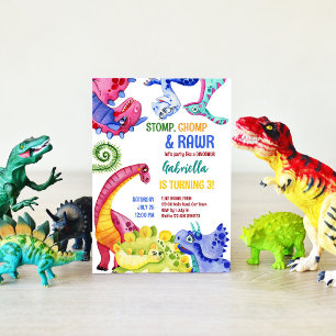 Dinosaures colorés Invitation budgétaire anniversa