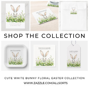 Cartes Pour Fêtes Annuelles Joyeuses fleurs de lapin blanc de Pâques personnal