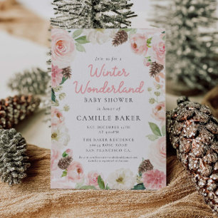 Invitation Oh Baby Winter rose fille Baby shower