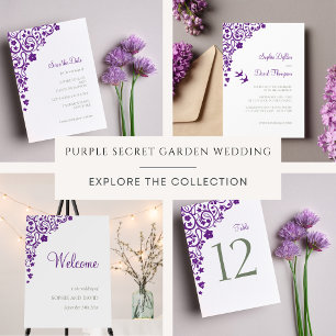 Save The Date Jardin secret violet Mariage Lovebirds Floral