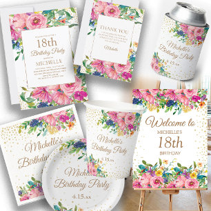Invitation Parties scintillant or rose jaune floral 80e anniv