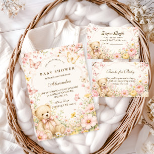 Carte D'accompagnement Tirage au sort de couche ours en peluche floral fa