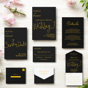 Cartons Réponse Élégant Simple Noir Et Or Moderne Mariage Chic