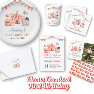 Sticker Rond Fête du Carnaval de Cute Circus 1er anniversaire M