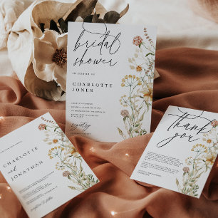 Invitation Boho Fleurs sauvages minimum QR Code Mariage