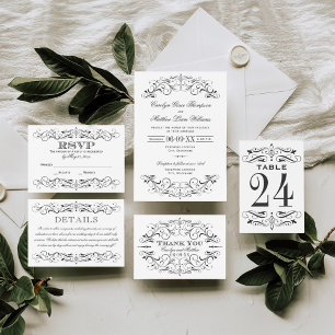 Carte De Remerciements Monograme de Vintage Black and White Flourish Wedd