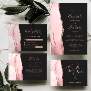 Cartons Réponse Rose Gold Rose Pâle Agate Noir Mariage