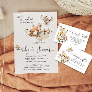 Invitation Bois Animaux Citrouille Automne Baby shower floral